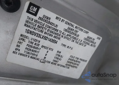 2006 Chevrolet Uplander Lt from USA, damaged, VIN 1GNDV33LX6D143654